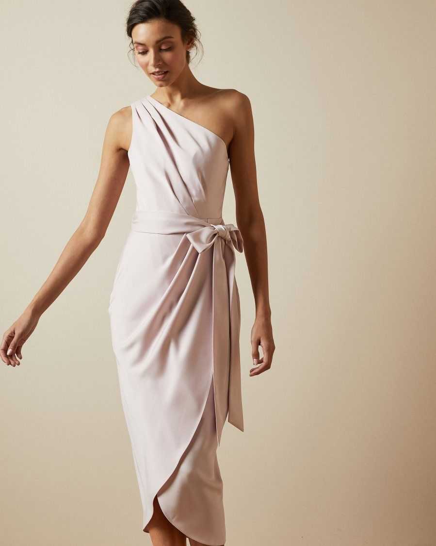 Ted Baker Gabie One Shoulder Drape Midi Dress Light Pink | 07593-UJQW