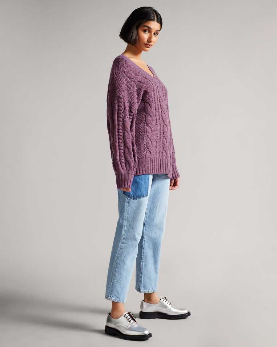 Ted Baker Gaiaa MIB Cable Bobble Knit Jumper Lilac | 65107-DWYZ