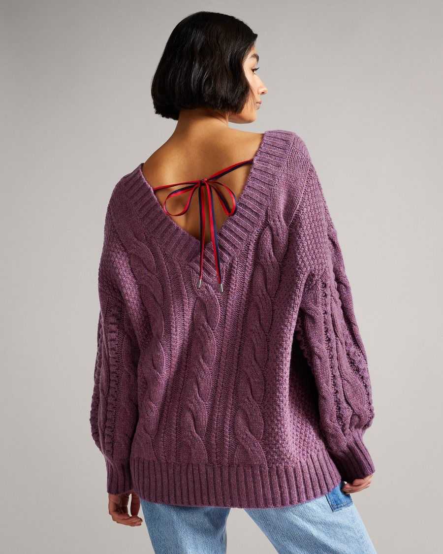 Ted Baker Gaiaa MIB Cable Bobble Knit Jumper Lilac | 65107-DWYZ