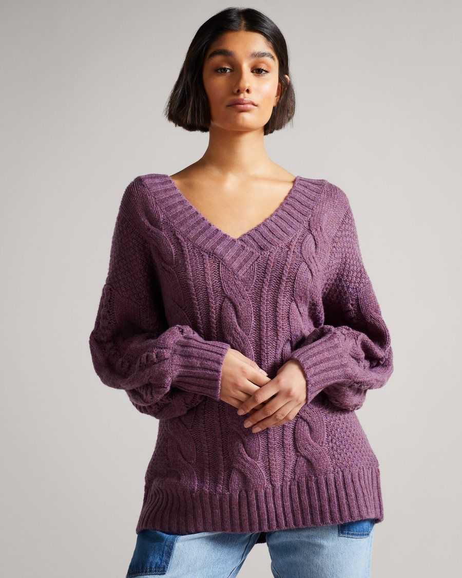 Ted Baker Gaiaa MIB Cable Bobble Knit Jumper Lilac | 65107-DWYZ