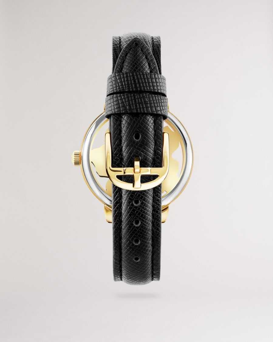 Ted Baker Galaten Magnolia Dial Leather Strap Watch Black | 61035-TJEA