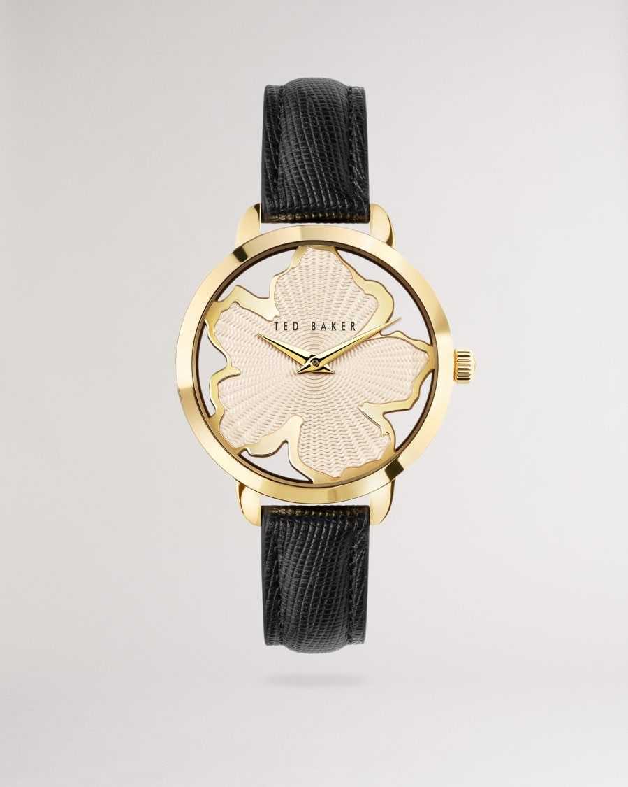 Ted Baker Galaten Magnolia Dial Leather Strap Watch Black | 61035-TJEA