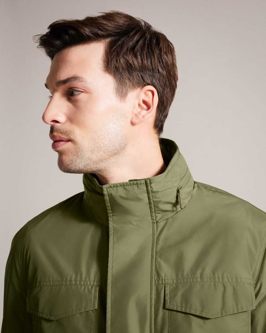 Ted Baker Garceea Field Jacket With Zip Away Hood Olive | 85920-JGLE