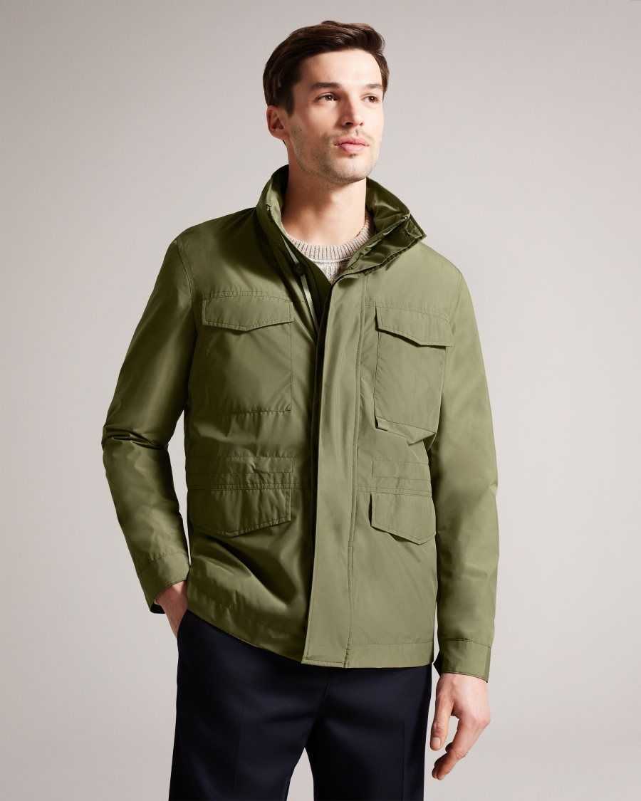 Ted Baker Garceea Field Jacket With Zip Away Hood Olive | 85920-JGLE