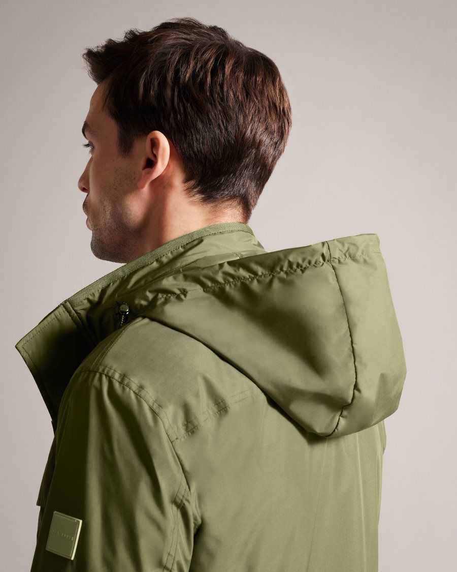 Ted Baker Garceea Field Jacket With Zip Away Hood Olive | 85920-JGLE