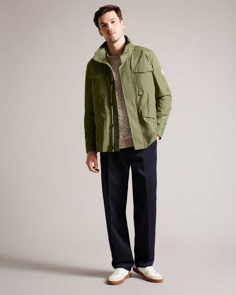 Ted Baker Garceea Field Jacket With Zip Away Hood Olive | 85920-JGLE