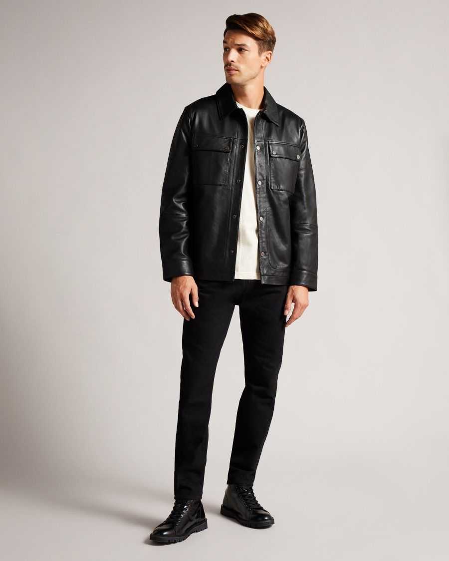 Ted Baker Garry Leather Shacket Black | 73249-NPLX