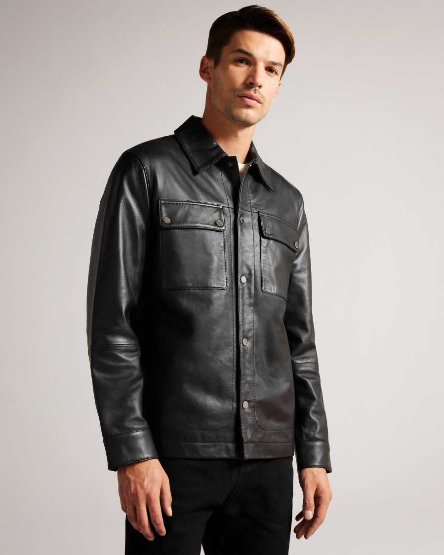 Ted Baker Garry Leather Shacket Black | 73249-NPLX