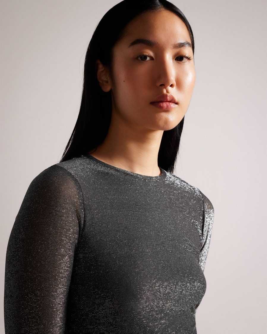 Ted Baker Genini Glitsy Long Sleeve Top Black | 59068-CZES