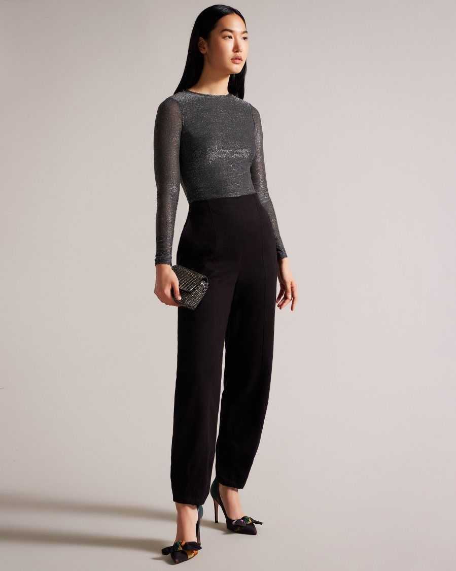 Ted Baker Genini Glitsy Long Sleeve Top Black | 59068-CZES