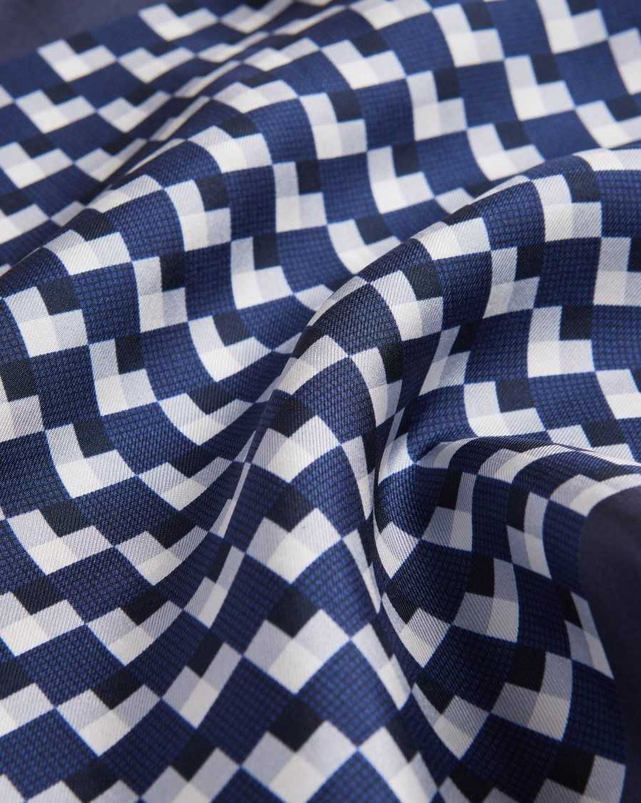 Ted Baker Geopok Geometric Print Silk Pocket Square Navy | 25368-DQBU