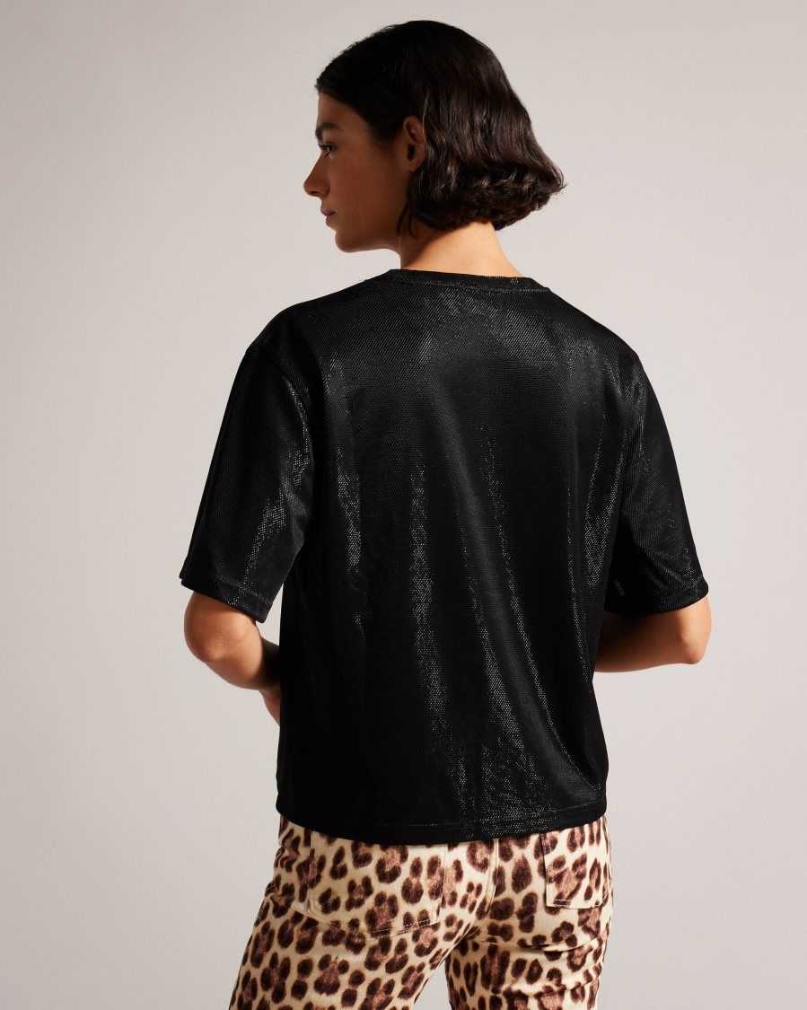 Ted Baker Georia Metallic Oversized T-Shirt Black | 76492-ZTLU