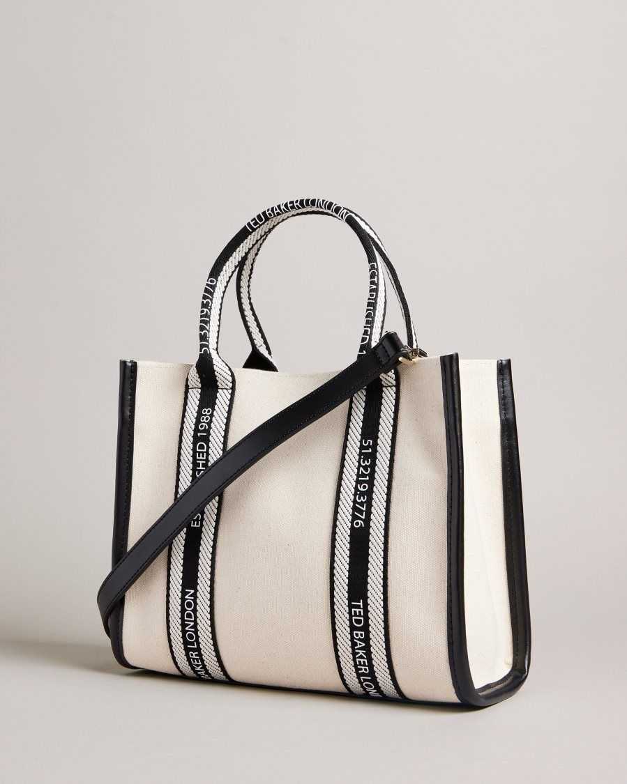 Ted Baker Georjea Branded Webbing Canvas Small Tote White | 74206-COJF