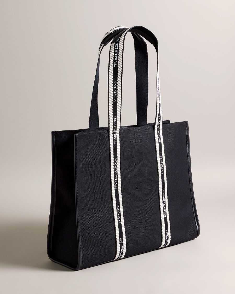 Ted Baker Georjey Branded Webbing Canvas Tote Black | 01924-MOCD