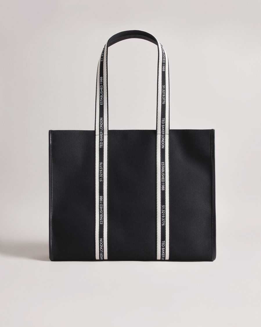 Ted Baker Georjey Branded Webbing Canvas Tote Black | 01924-MOCD