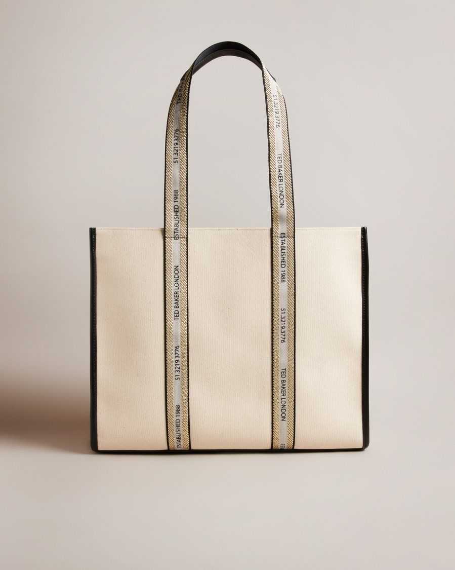 Ted Baker Georjey Branded Webbing Canvas Tote Ecru | 61248-WQTX