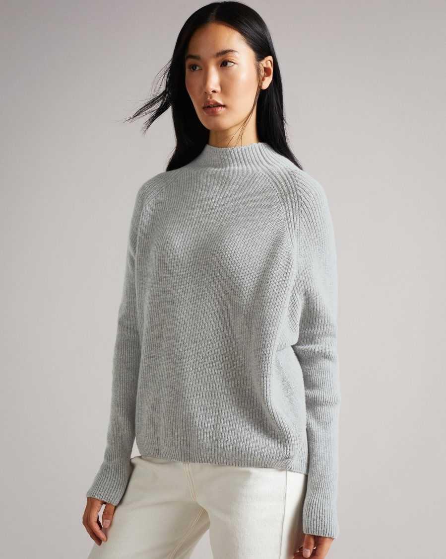 Ted Baker Ggracee Engineered Knit Sweater Medium Grey | 07194-JYFG