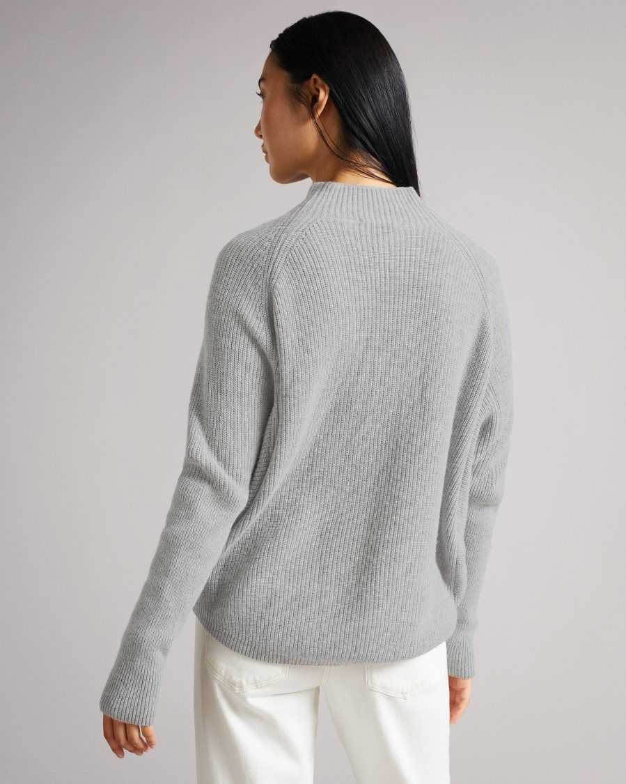 Ted Baker Ggracee Engineered Knit Sweater Medium Grey | 07194-JYFG