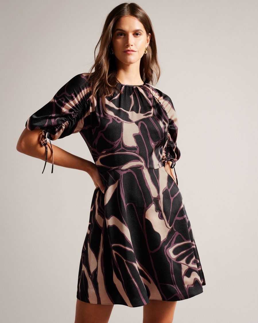 Ted Baker Gilliaa Abstract Print Mini Dress Black | 80923-FADN