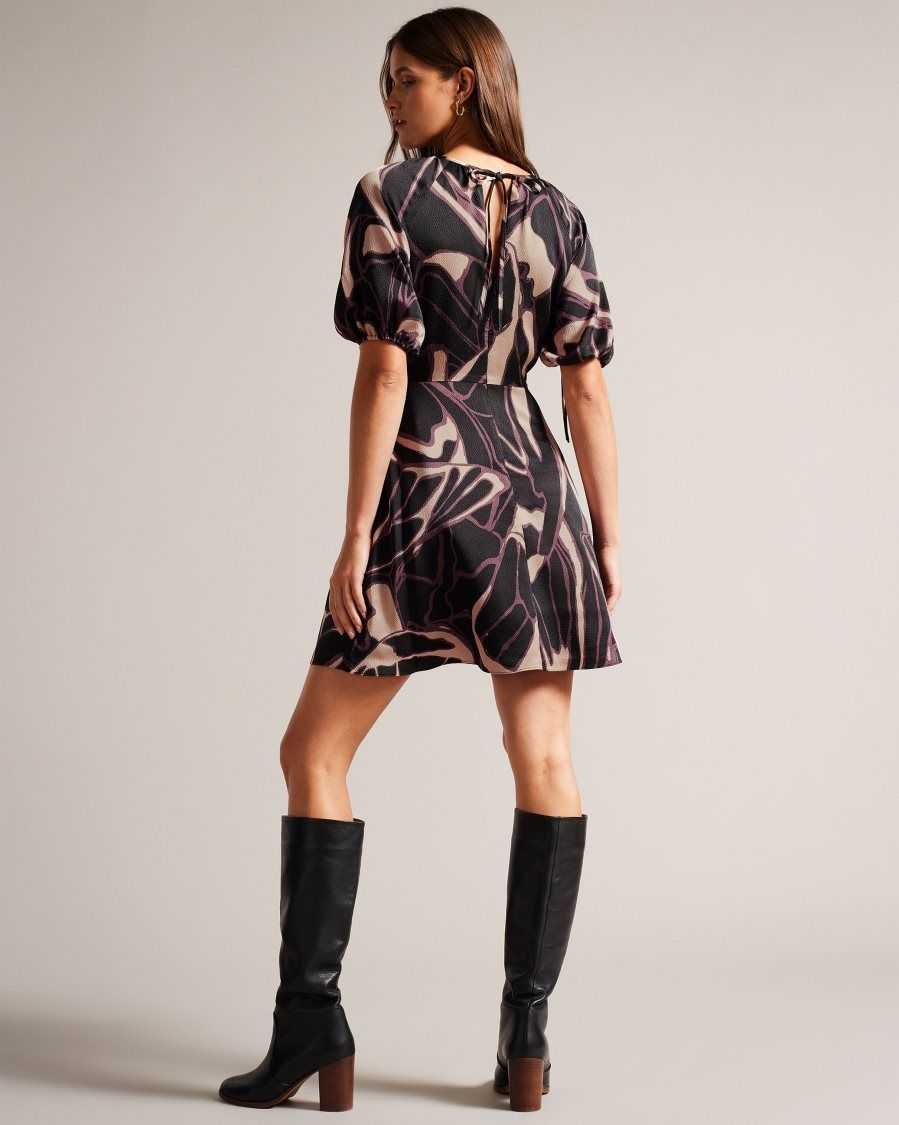 Ted Baker Gilliaa Abstract Print Mini Dress Black | 80923-FADN