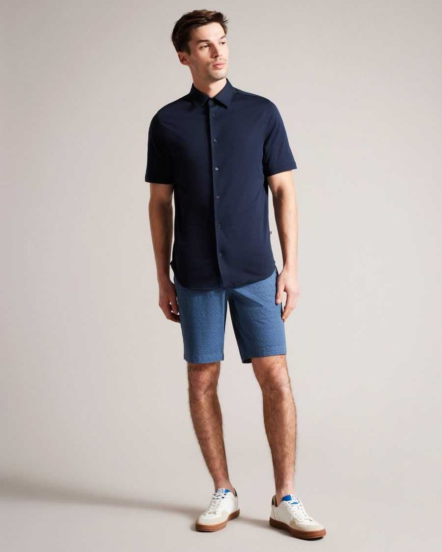 Ted Baker Gomer Regular Fit Geometric Shorts Navy | 13728-NAWP