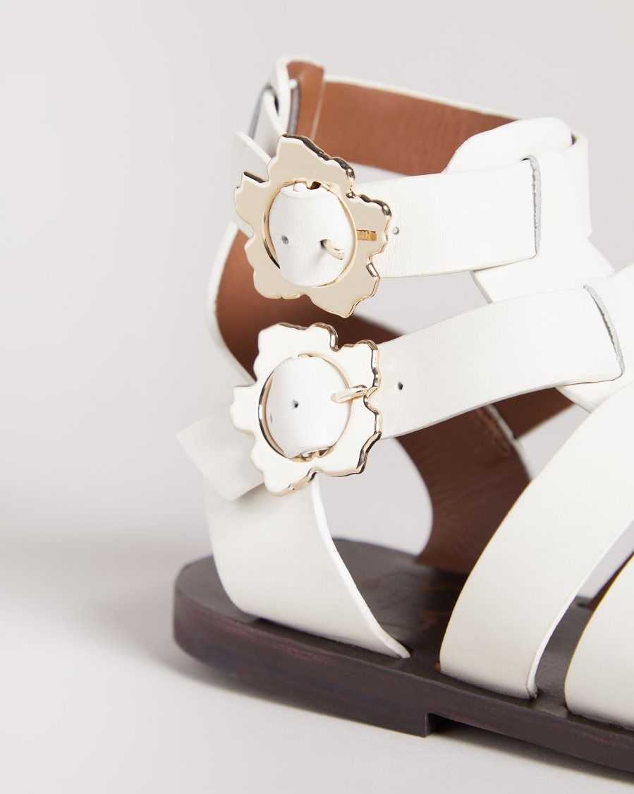 Ted Baker Graycey Leather Flat Gladiator Sandals Ivory | 82673-KHPN