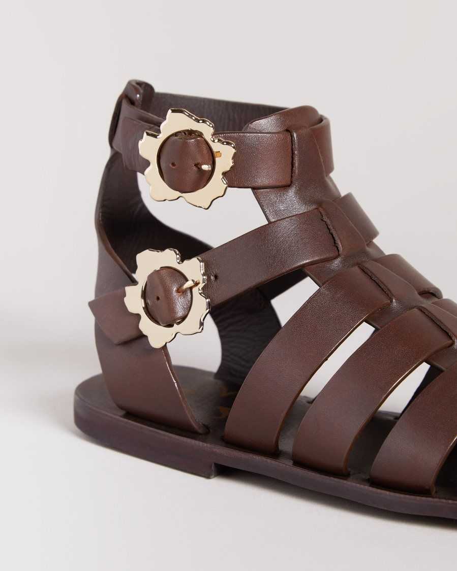 Ted Baker Graycey Leather Flat Gladiator Sandals Dark Brown | 70419-SVOY