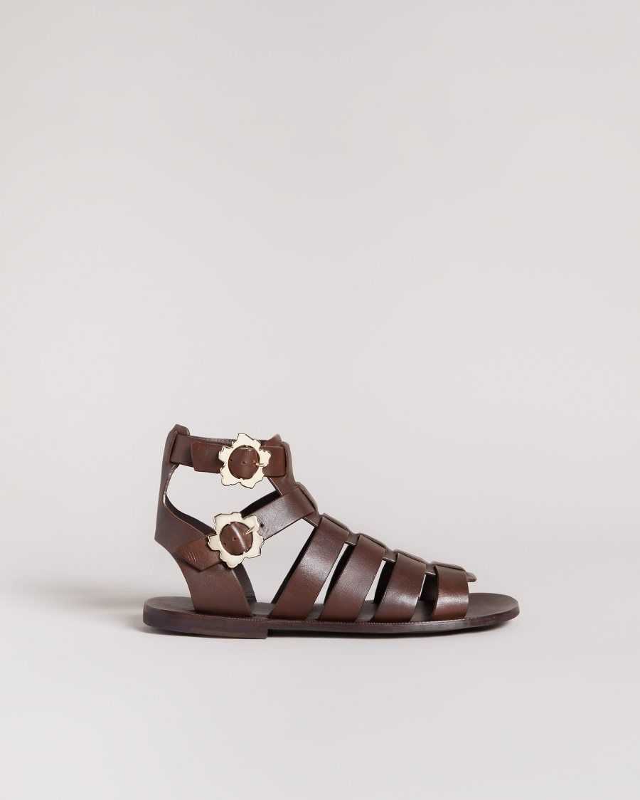 Ted Baker Graycey Leather Flat Gladiator Sandals Dark Brown | 70419-SVOY