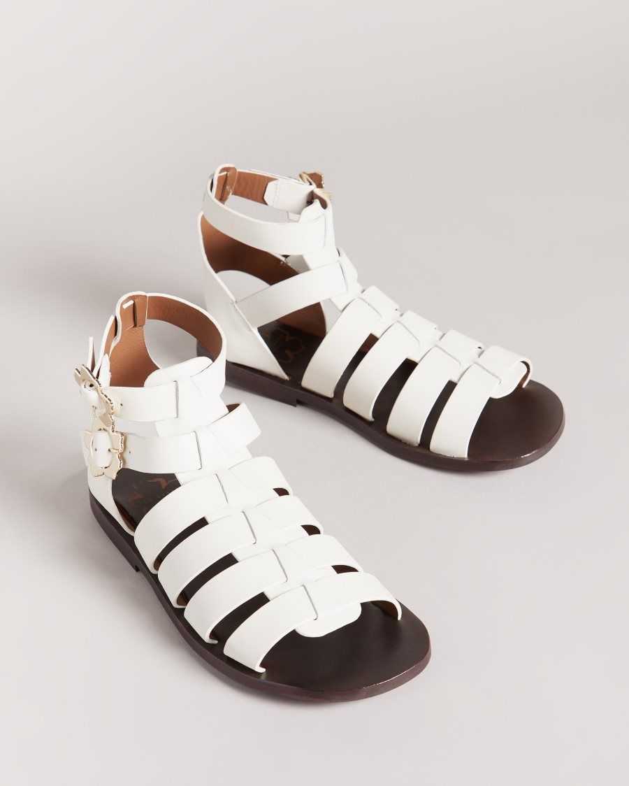 Ted Baker Graycey Leather Flat Gladiator Sandals Ivory | 42350-LUMA