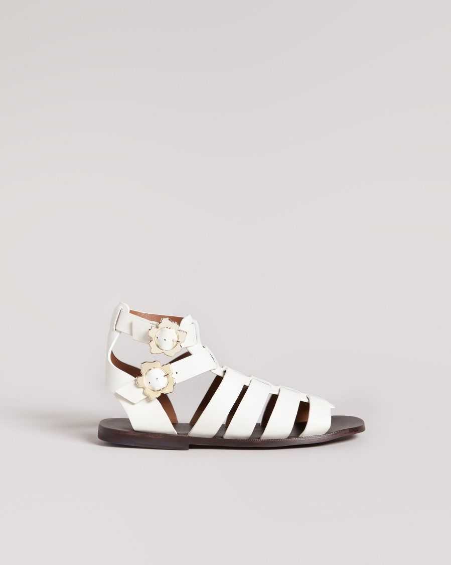 Ted Baker Graycey Leather Flat Gladiator Sandals Ivory | 42350-LUMA