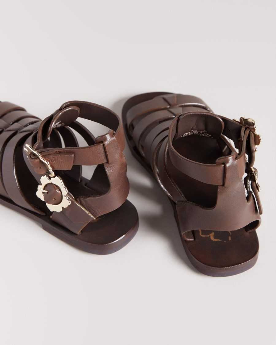 Ted Baker Graycey Leather Flat Gladiator Sandals Dark Brown | 15082-DOQH