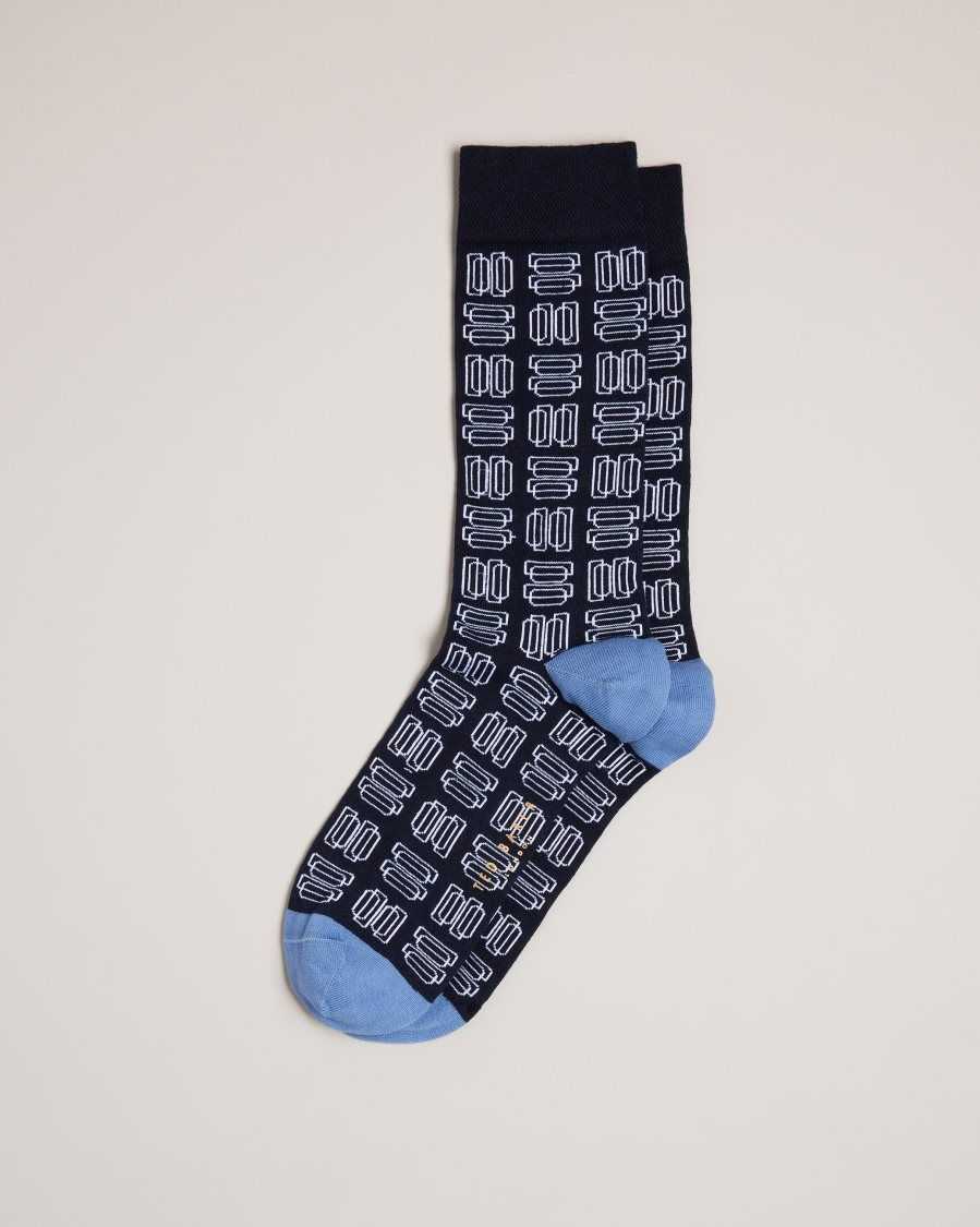 Ted Baker Gridsoc Geometric Pattern Socks Dark Navy | 89504-BJME