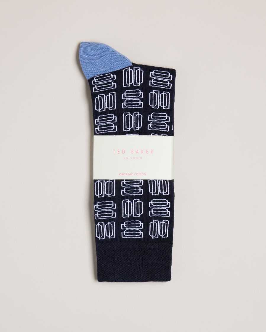 Ted Baker Gridsoc Geometric Pattern Socks Dark Navy | 89504-BJME