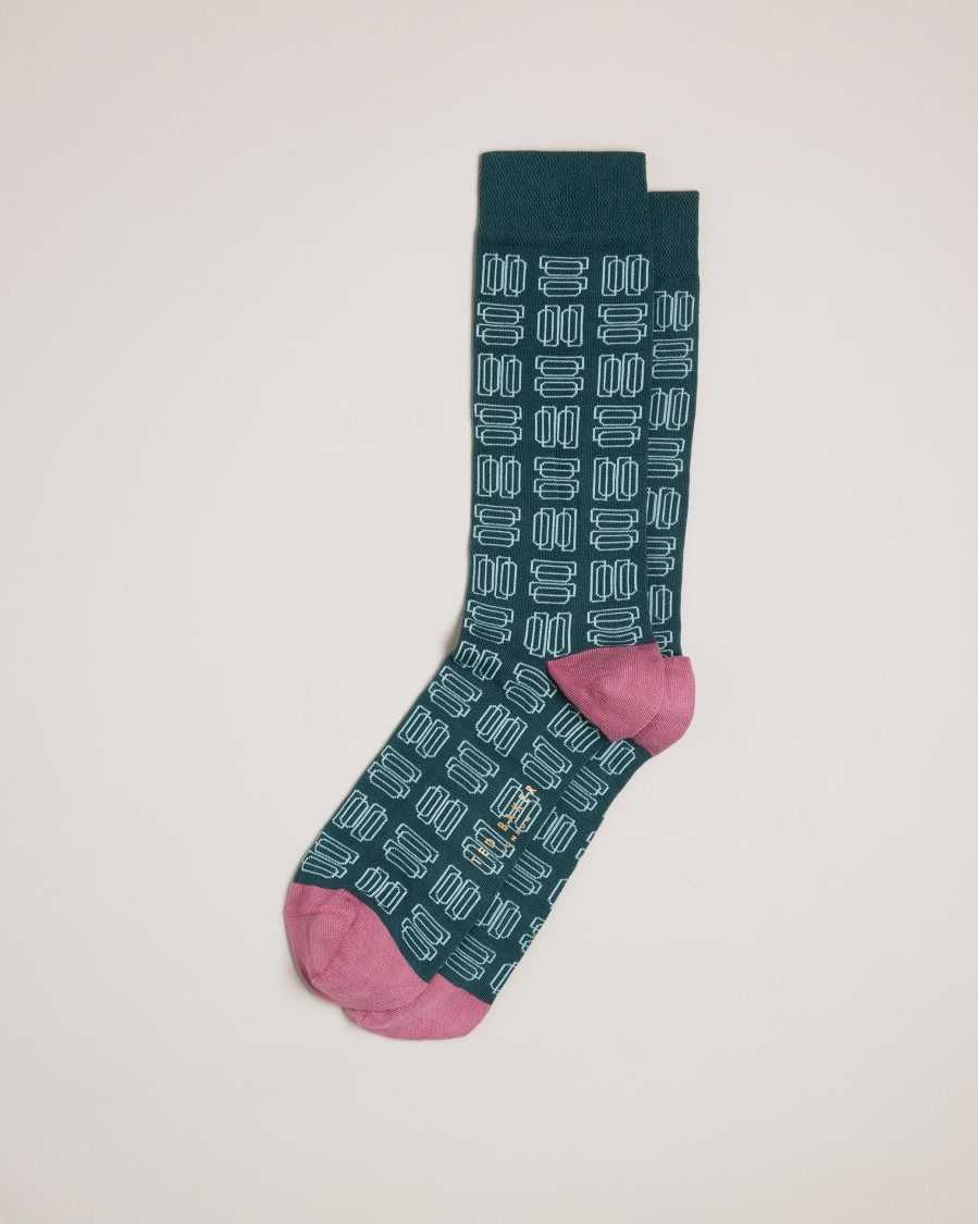 Ted Baker Gridsoc Geometric Pattern Socks Green | 31925-WTVP