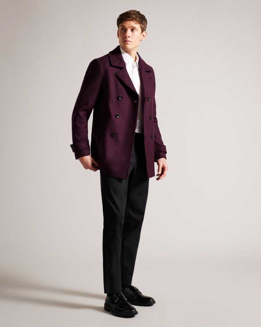 Ted Baker Grilldd Wool Peacoat Dark Red | 51279-TFXV