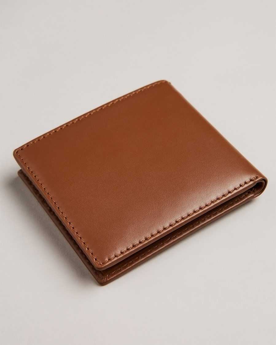 Ted Baker Groote Leather Bifold Wallet With Coin Pocket Dark Tan | 51923-CKPI