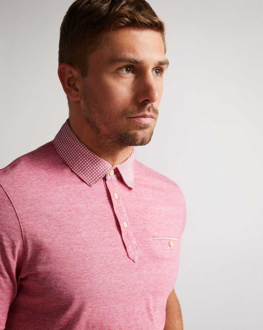 Ted Baker Gwack Woven Collar Polo Shirt Deep-Pink | 16834-OTNL