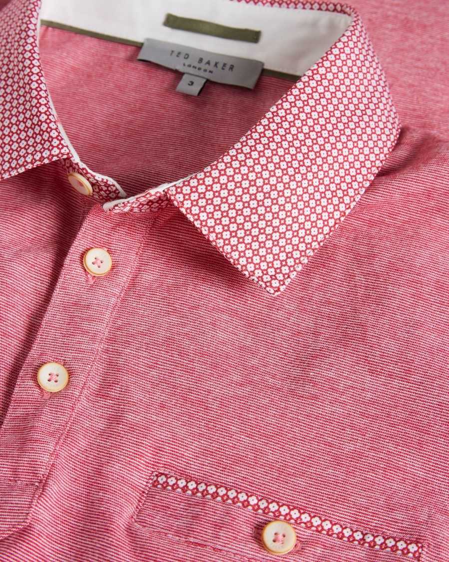 Ted Baker Gwack Woven Collar Polo Shirt Deep-Pink | 16834-OTNL