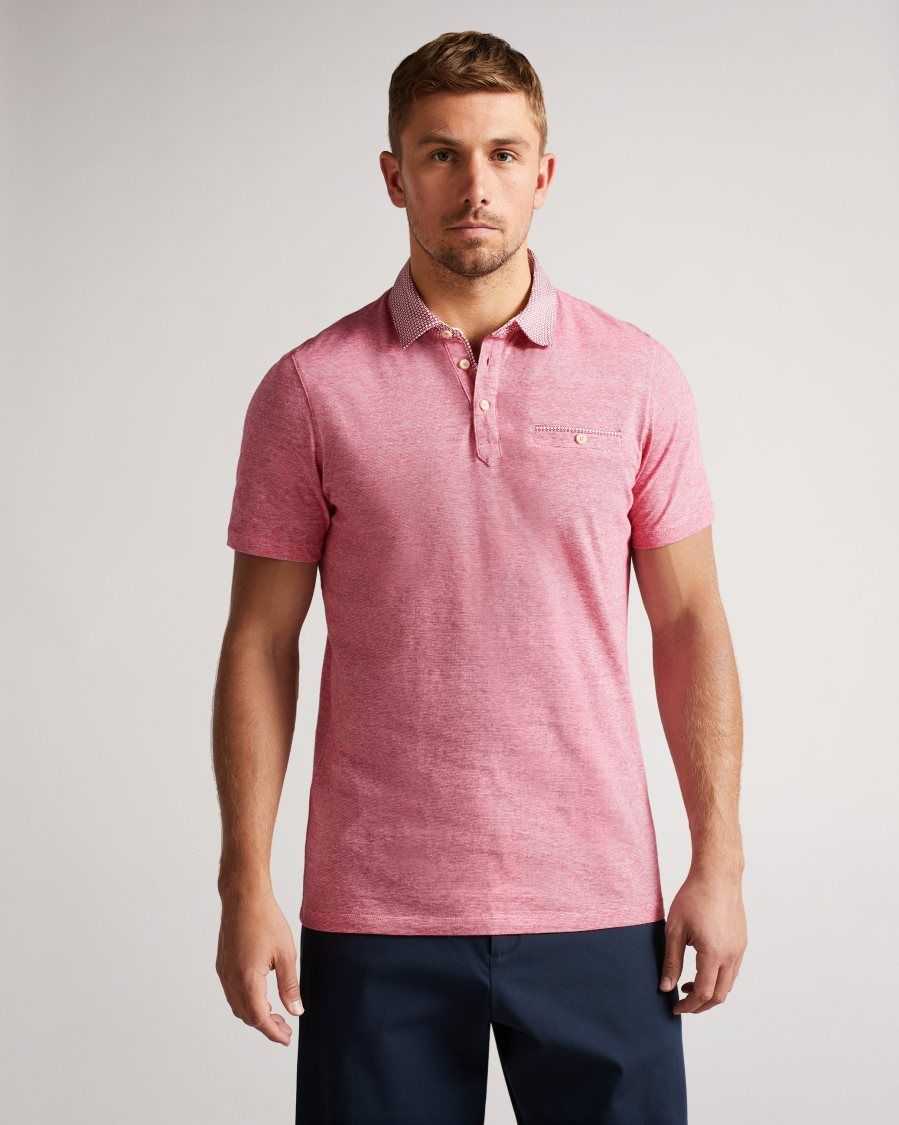 Ted Baker Gwack Woven Collar Polo Shirt Deep-Pink | 16834-OTNL