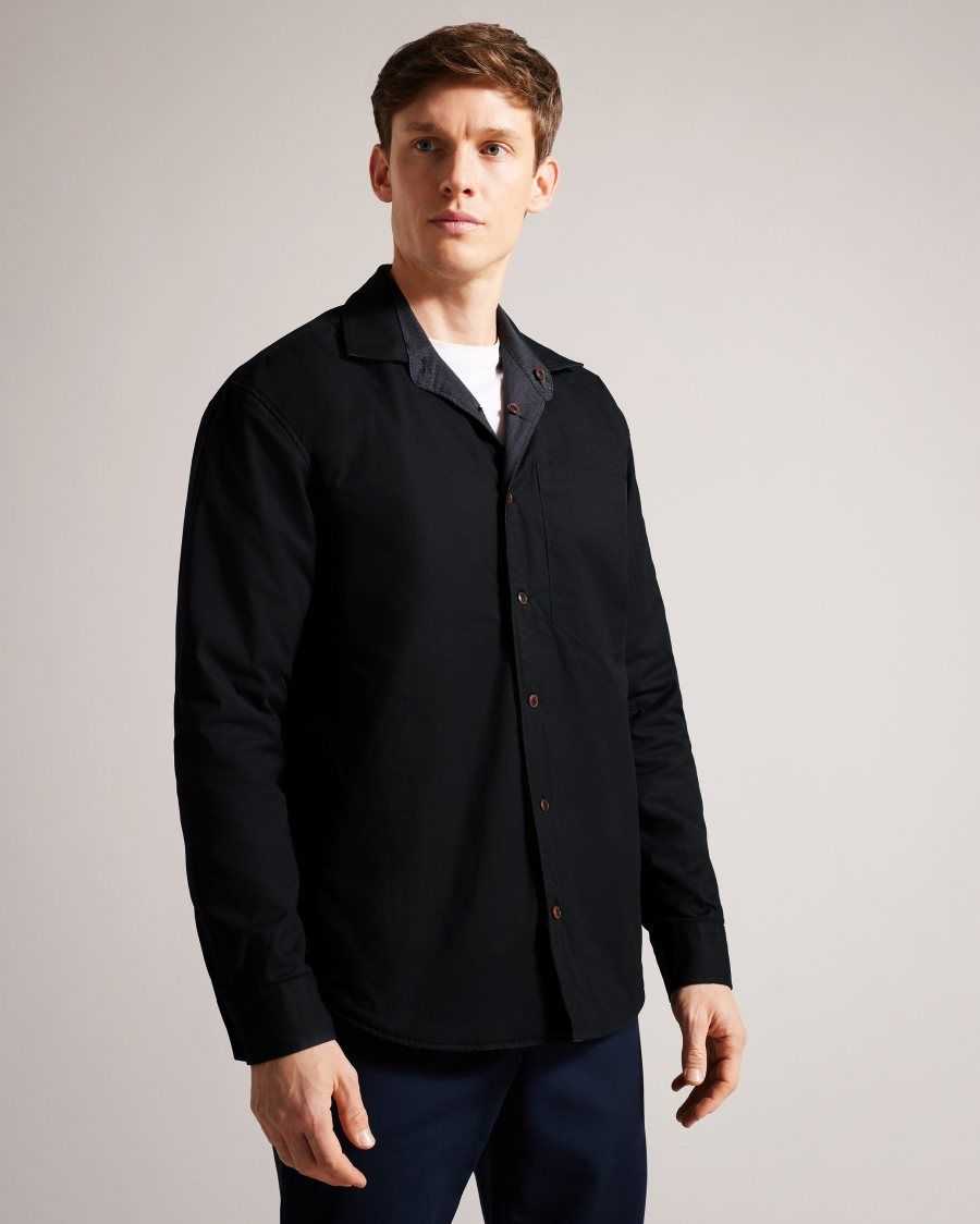 Ted Baker Hacknee Long Sleeved Padded Reversible Puppytooth Shirt Charcoal | 70629-SXUB