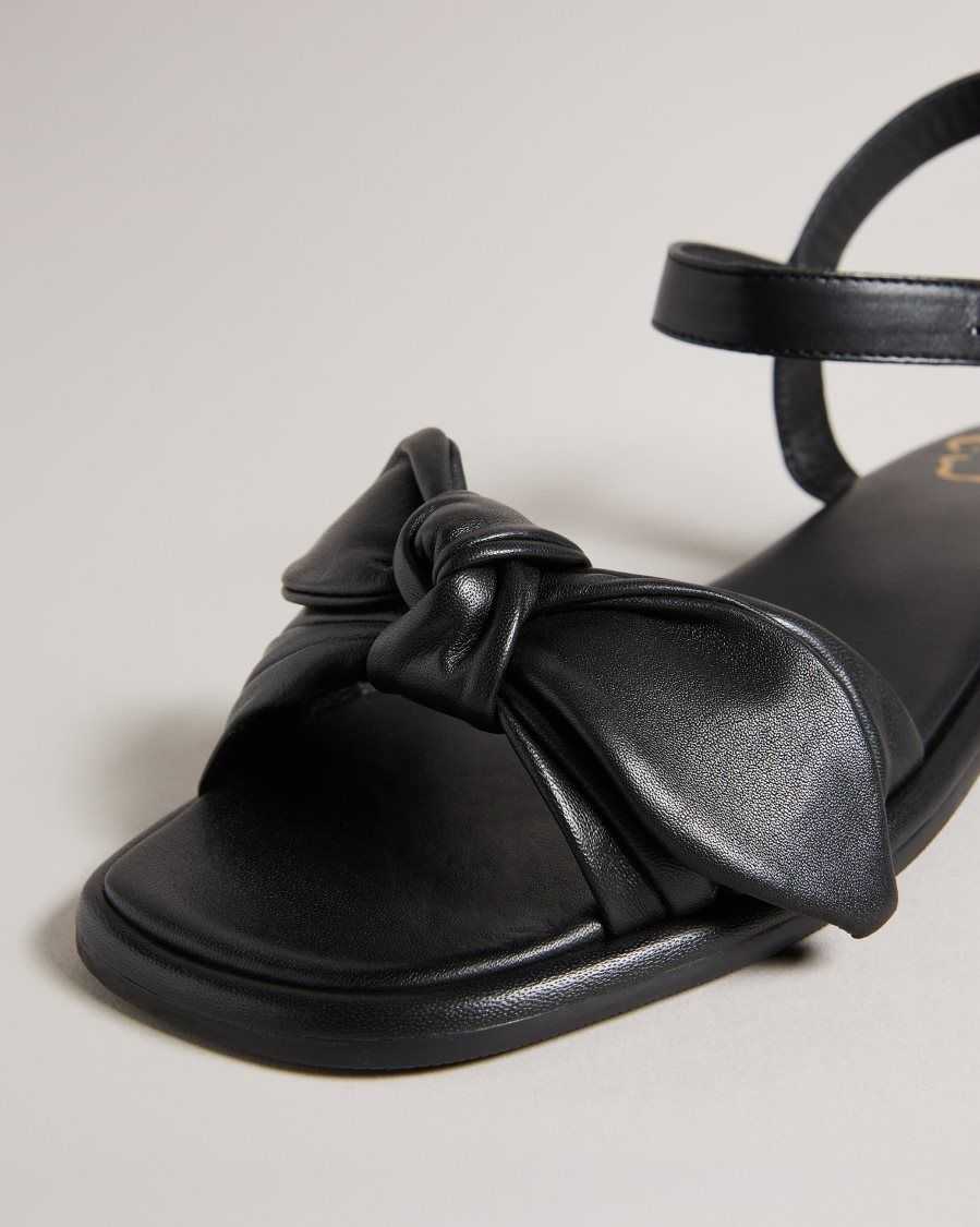 Ted Baker Halah Leather Bow Flat Sandal Black | 53809-GAMJ