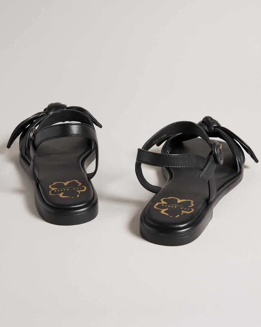 Ted Baker Halah Leather Bow Flat Sandal Black | 53809-GAMJ