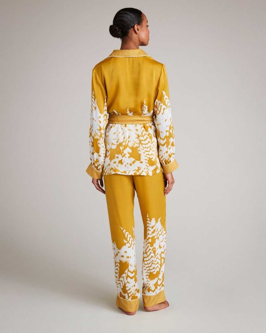 Ted Baker Haleih Belted Feather Print Pyjama Set Yellow | 59047-KXAI