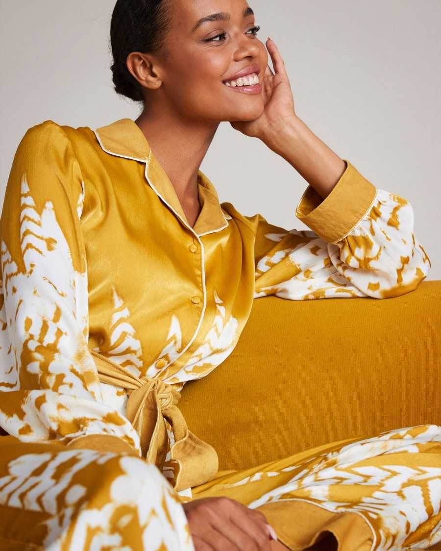 Ted Baker Haleih Belted Feather Print Pyjama Set Yellow | 59047-KXAI