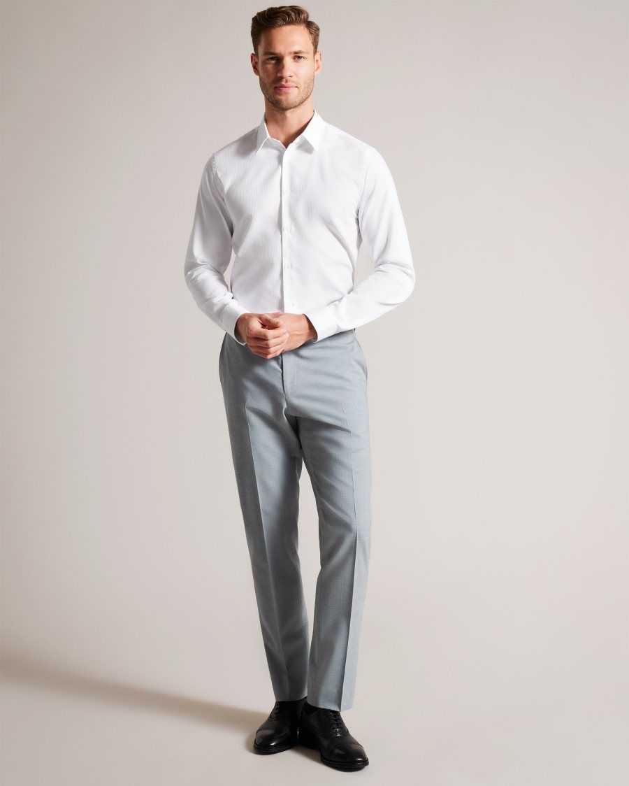 Ted Baker Haless Long Sleeve Textured Stripe Shirt White | 39874-KPSZ