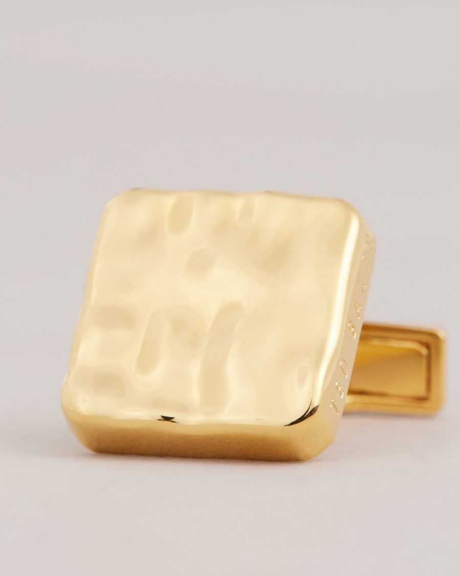 Ted Baker Hammrd Hammered Cufflinks Gold | 60582-TJHX