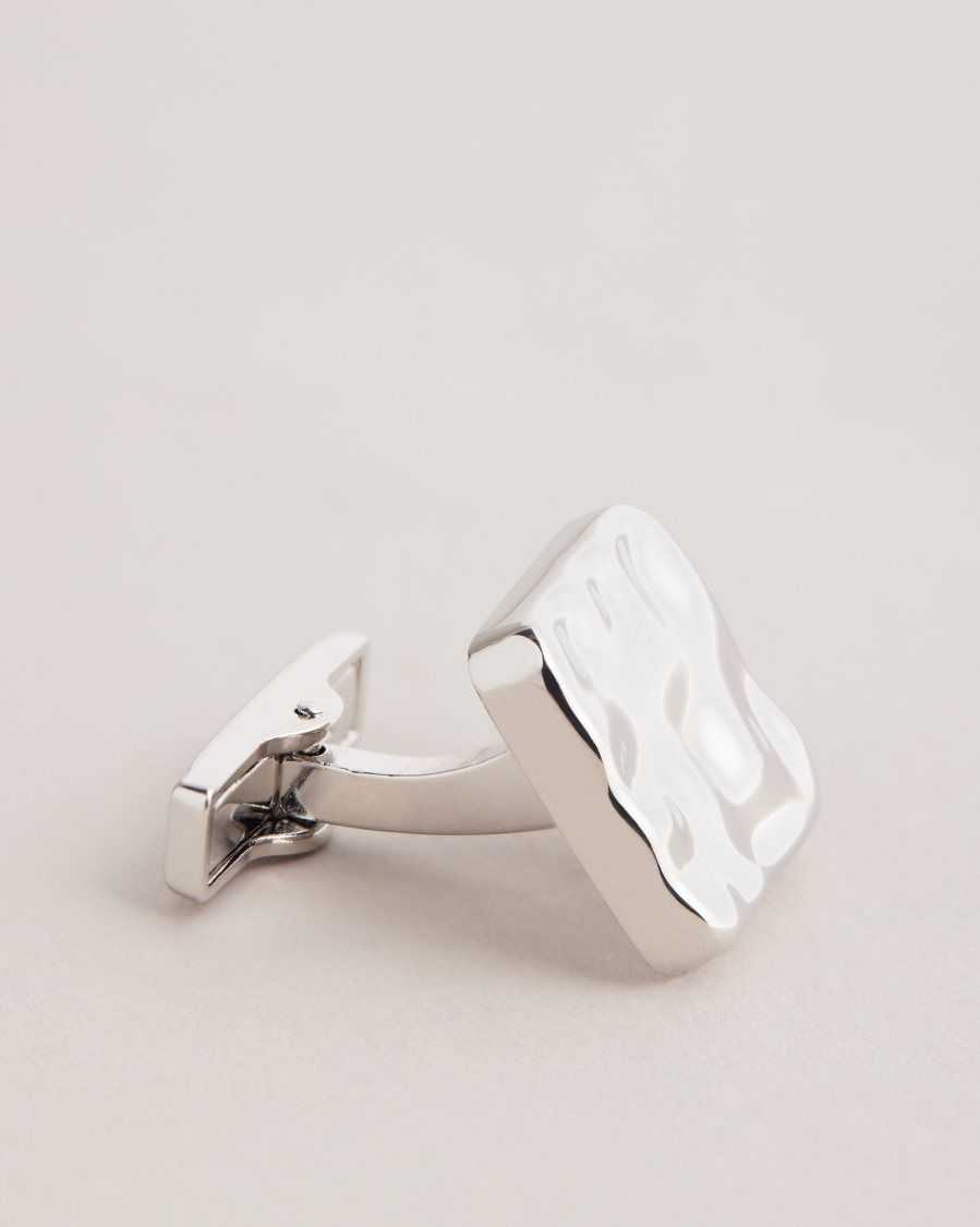 Ted Baker Hammrd Hammered Cufflinks Silver Colour | 50768-PQFR