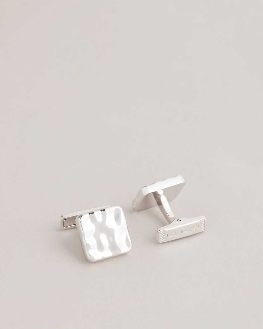 Ted Baker Hammrd Hammered Cufflinks Silver Colour | 50768-PQFR