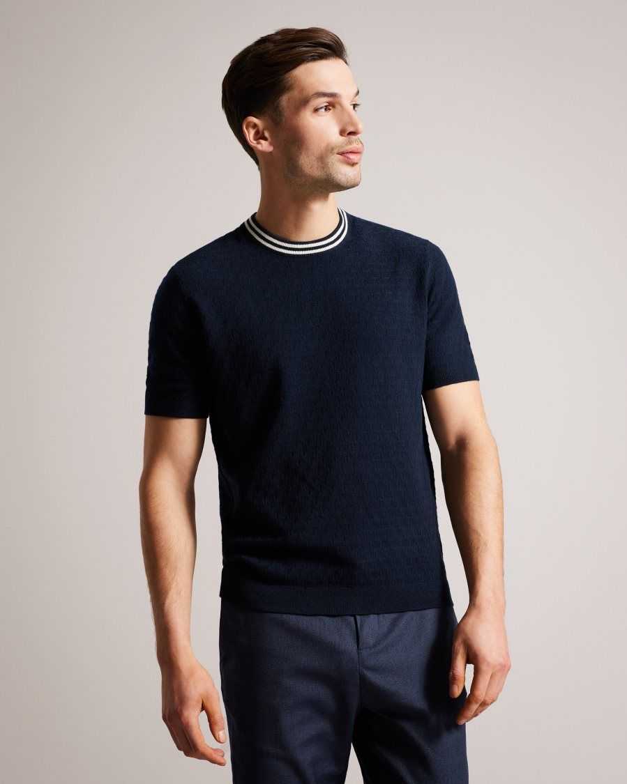 Ted Baker Hanam Short Sleeve T Stitched T-Shirt Navy | 26078-AOIK