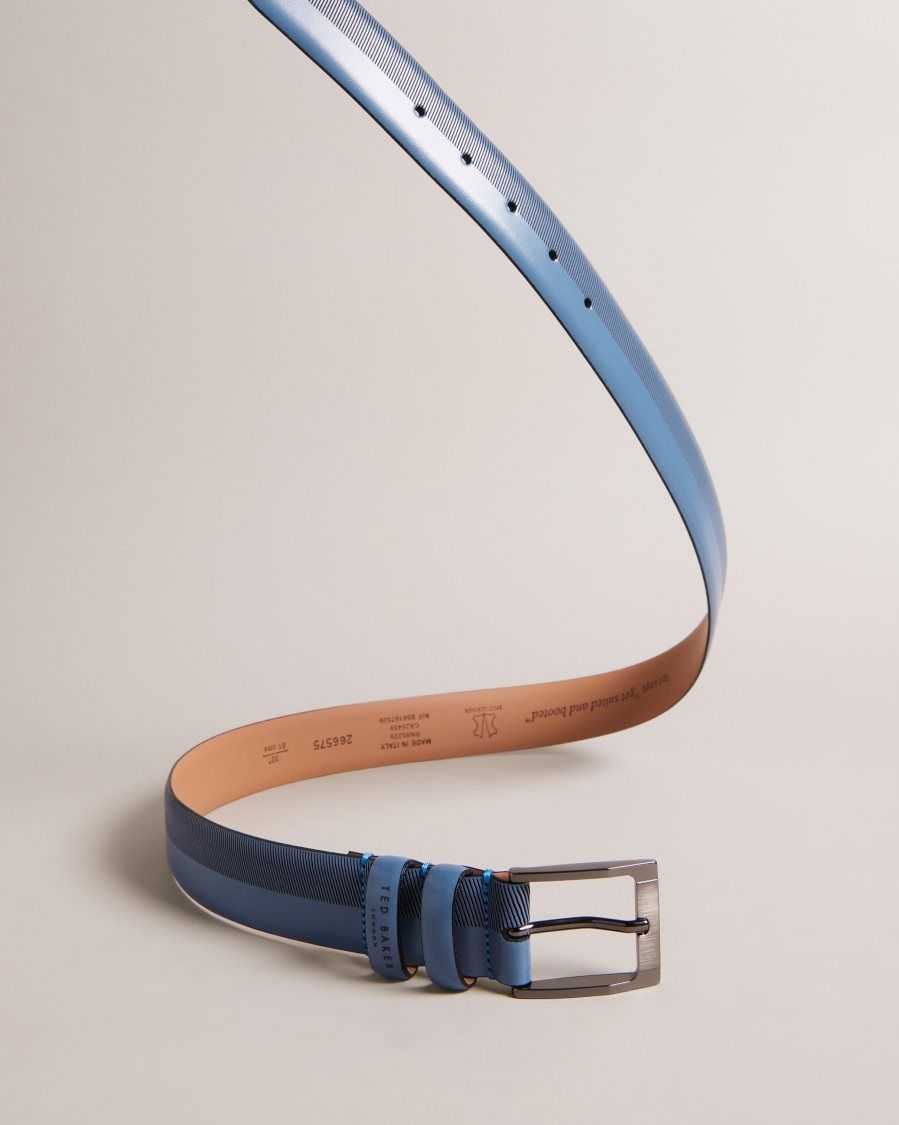 Ted Baker Harvii Etched Leather Belt Navy | 38951-DHIA